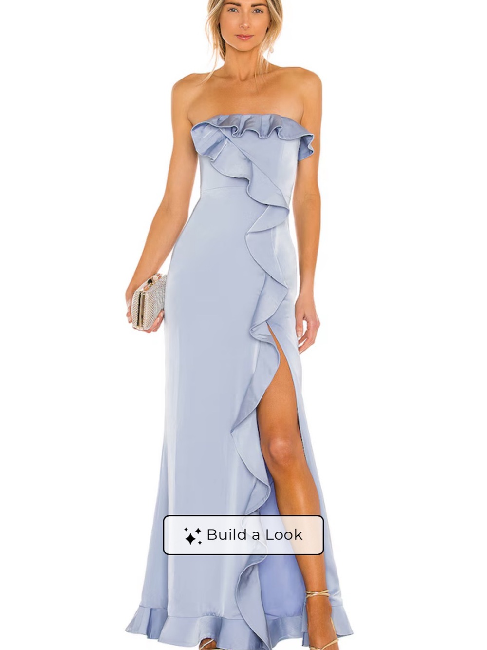 NBD Lavender Strapless Ruffled Prom Gown